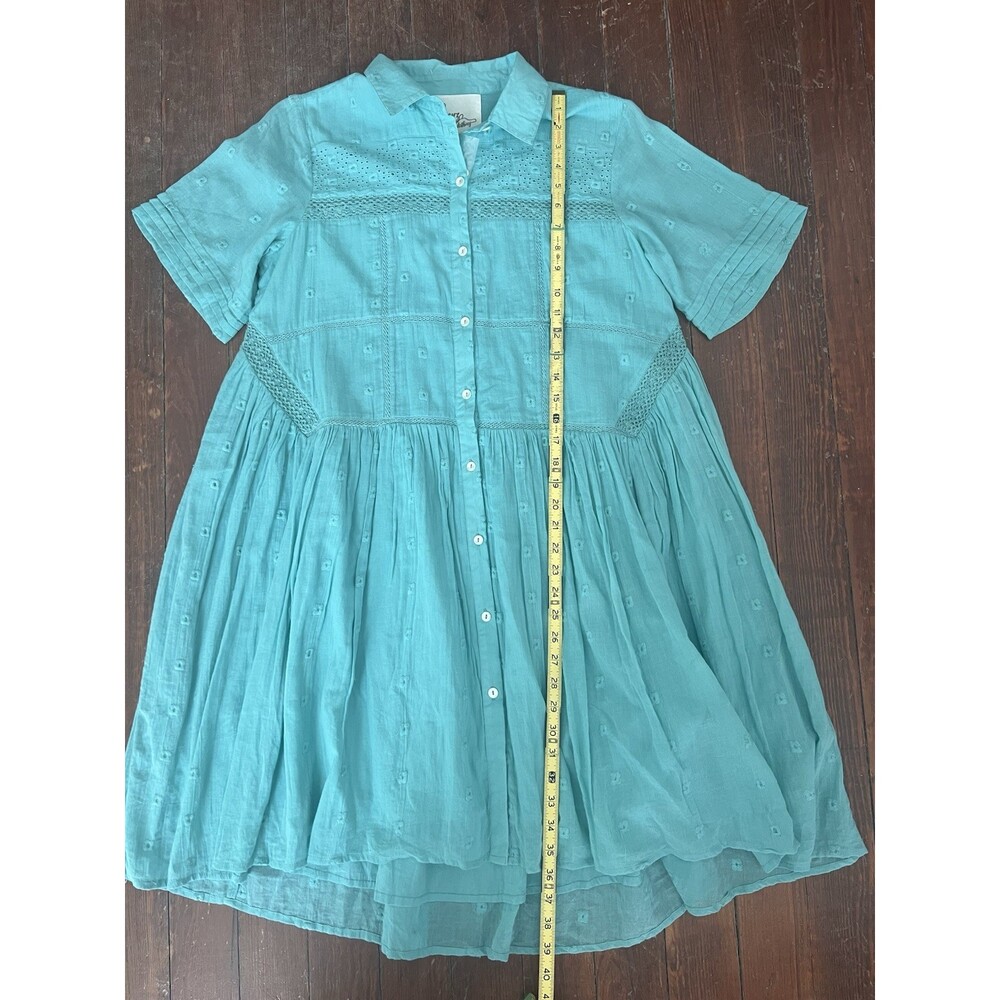 Layerz NWT 100% Cotton Collared Shirt Dress Flowy Gauzy Eyelet Seafoam Green M - Picture 11 of 12